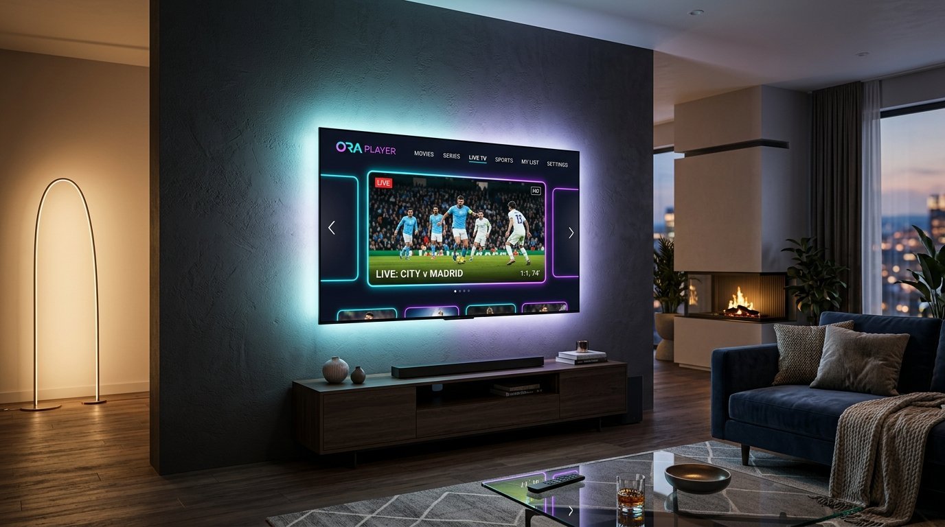 ORA Player Pro live streaming interface on smart television